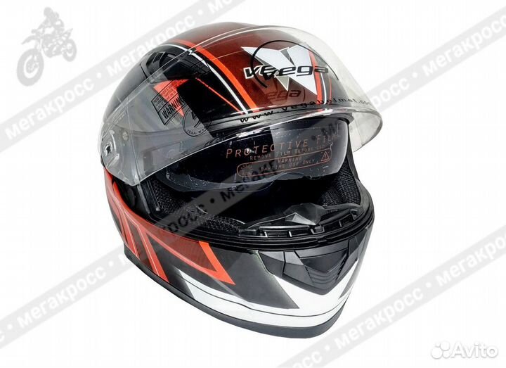 Шлем интеграл vega PD-129 Ghost черный/красный/бел