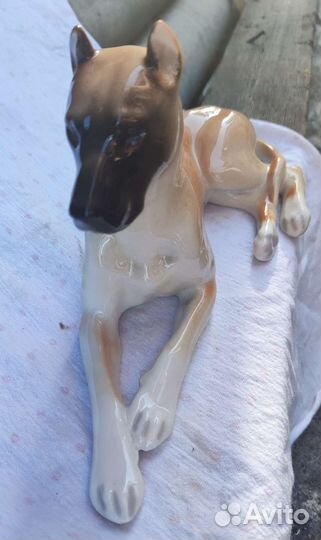 Фарфоровая статуэтка СССР Собака рыжий дог