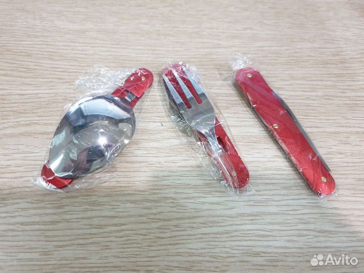 Походный набор, вилка, ложка, ножик, открывашка