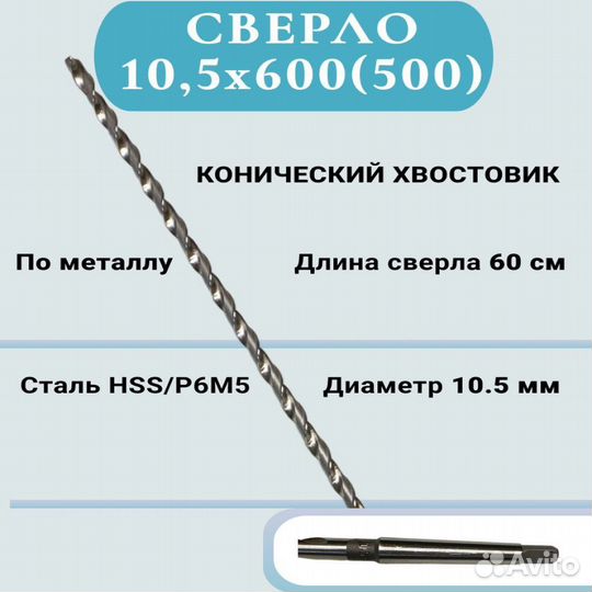 Сверла по металлу 10.5 х 600 мм