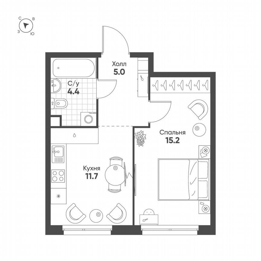 1-к. квартира, 36,3 м², 2/5 эт.