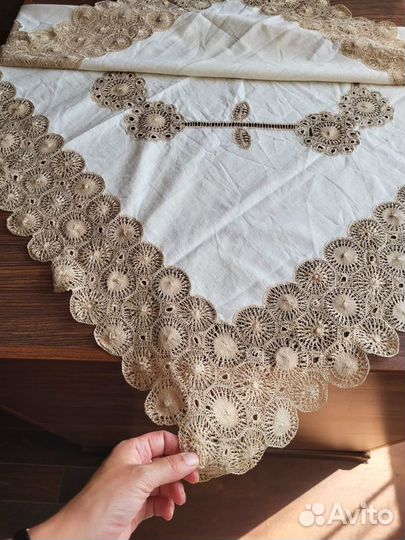 Скатерть игольное кружево/лен