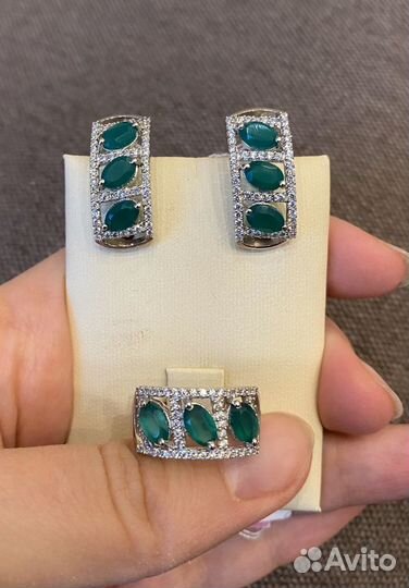 Серьги и кольцо с агатами из серебра