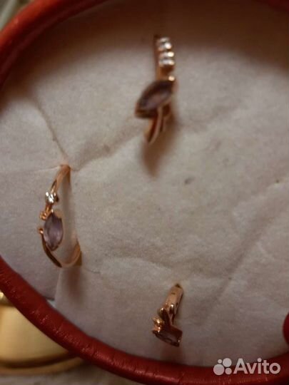 Кольцо с серьгами, 585 проба, камень аметист с бри