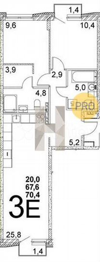 2-к. квартира, 68,4 м², 8/9 эт.