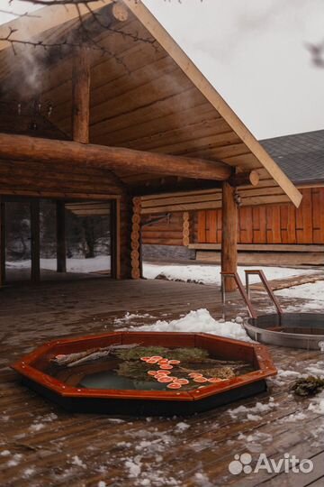 Баня на дровах, чан, семейный отдых