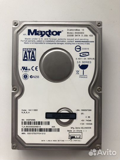 Жесткий диск maxtor 200 gb SATA