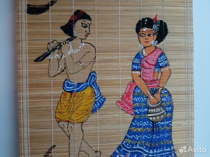 Настенное панно свиток из бамбука Индия Редкость