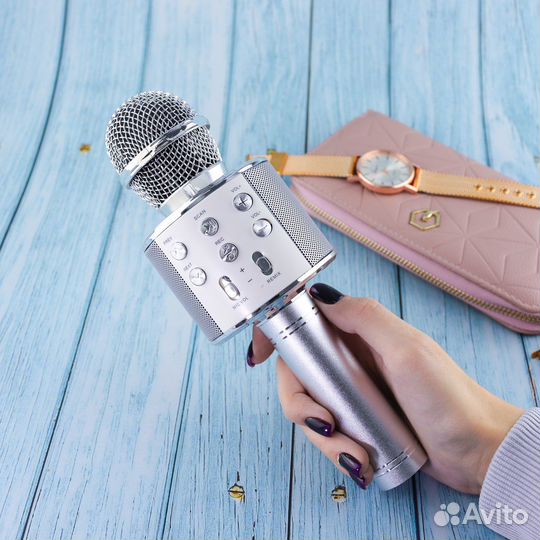 Караоке микрофон колонка серебро