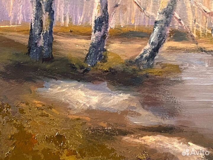 Картина маслом пейзаж 20х20см. Ранняя весна