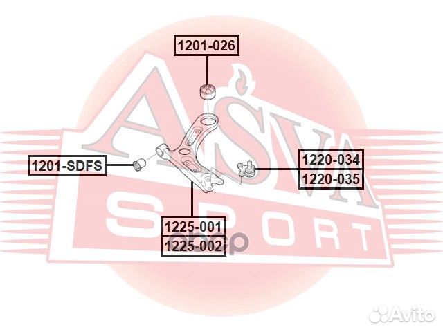 Рычаг передний левый нижний 1225-001 asva