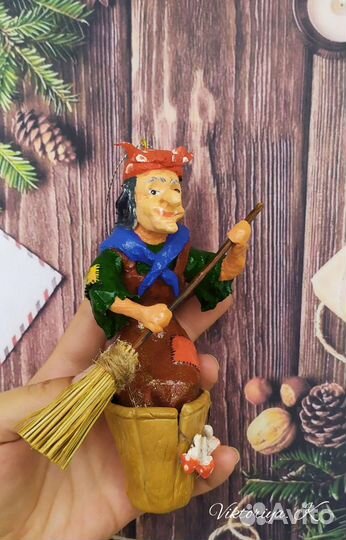 Ватная елочная игрушка Баба-Яга