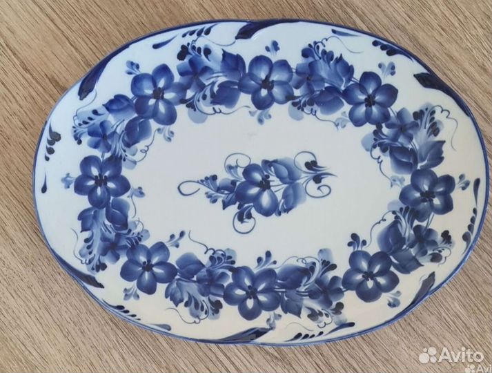 Блюдо сервировочное новое Гжель