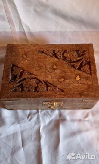 Шкатулка деревянная резная и металлическая хэндмэй