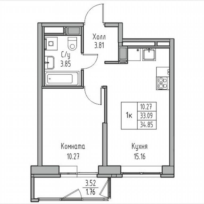 1-к. квартира, 34,9 м², 7/23 эт.