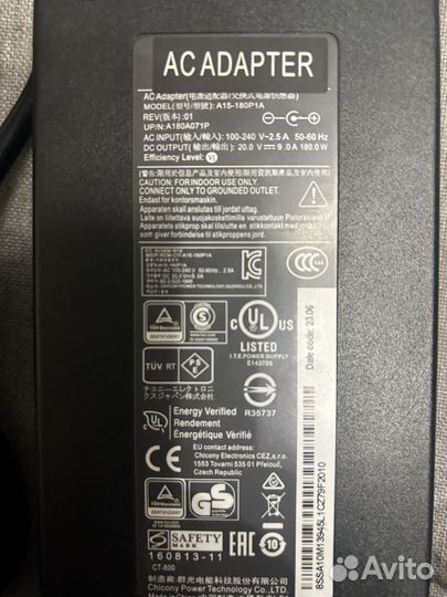 Блок питания для ноутбука 20v 9a 180w