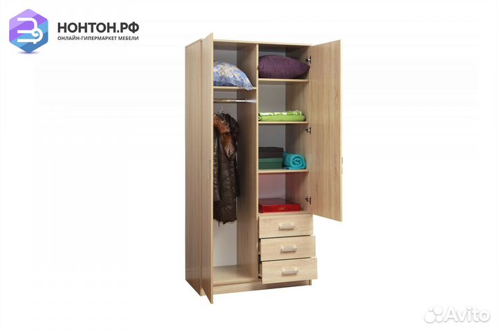 Шкаф 2-дверный с зеркалом Фриз дуб сонома