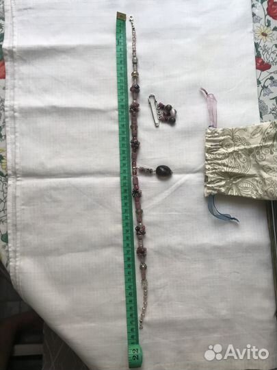 Колье Родонит, Раухтопаз, Турмалин