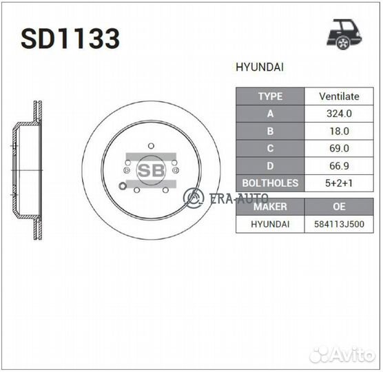 Sangsin brake SD1133 диск тормозной задний\Hyundai ix55 3.0D 08