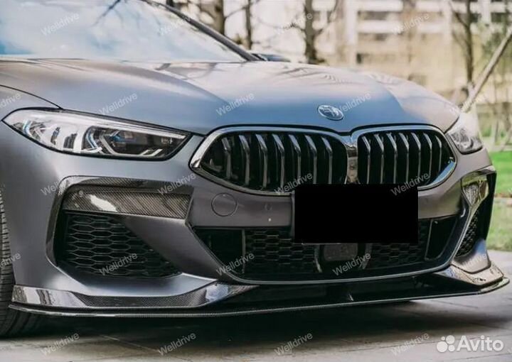 Губа передняя BMW 8 G16 AC style черный глянец