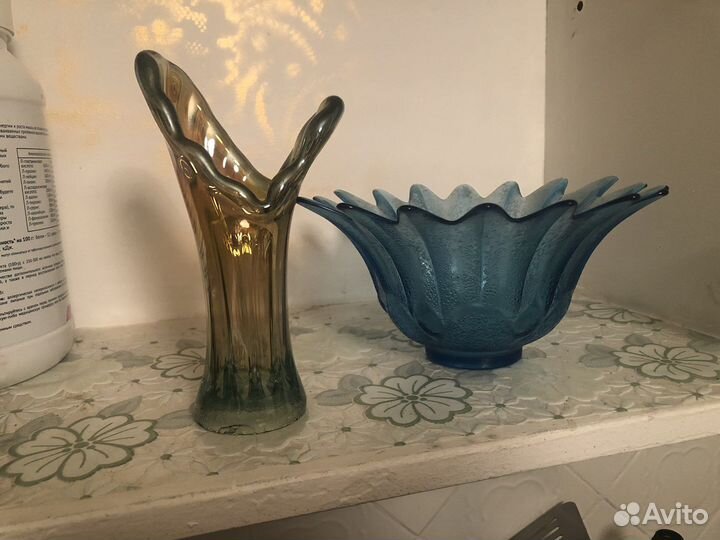 Ваза и салатник цветное стекло