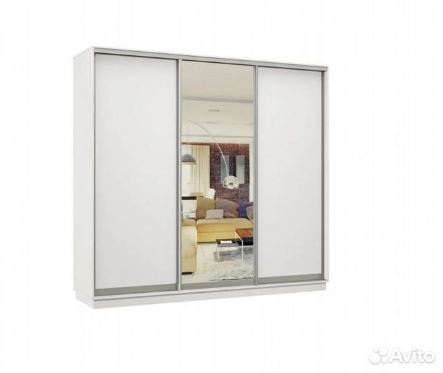 Шкаф-купе трёхдверный Асель с 1 зеркалом белый