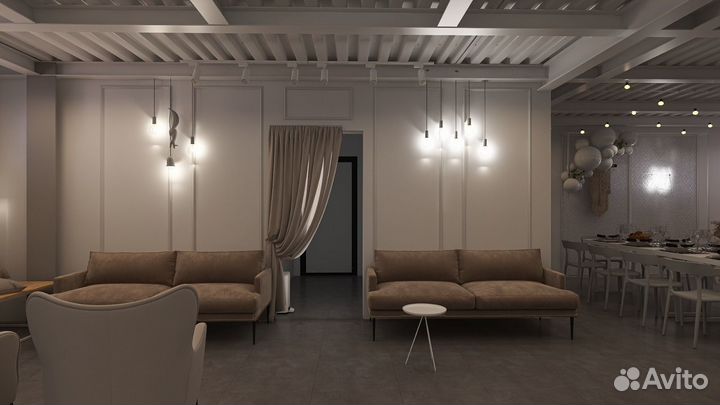 Аренда белого лофта с баром