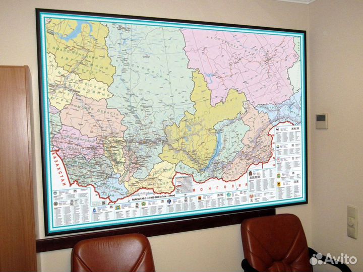 Настенная карта Сибири, размер 117х160см