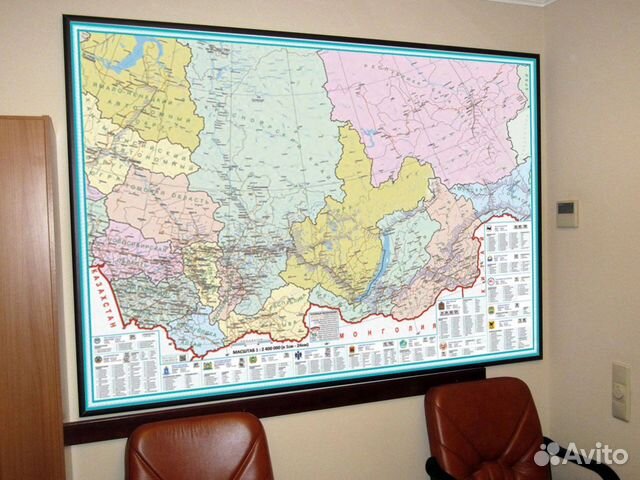 Настенная карта Сибири, размер 117х160см