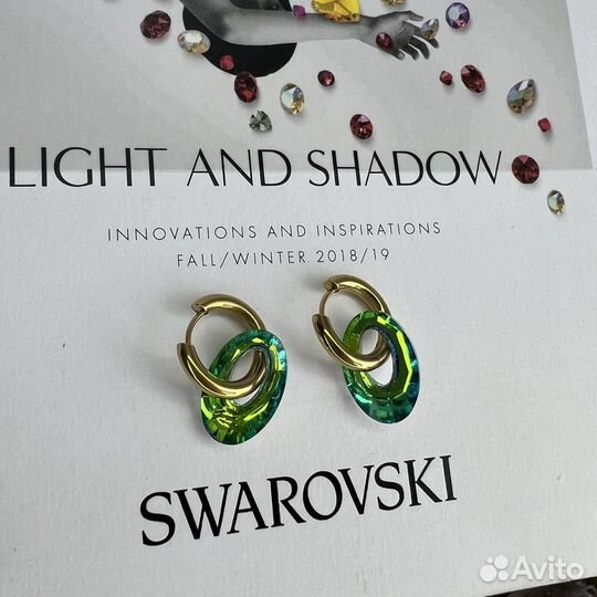 Серьги со Swarovski трансформеры зеленые