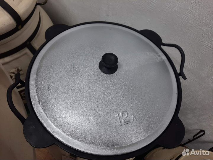 Казан 12л узбекский чугунный с крышкой
