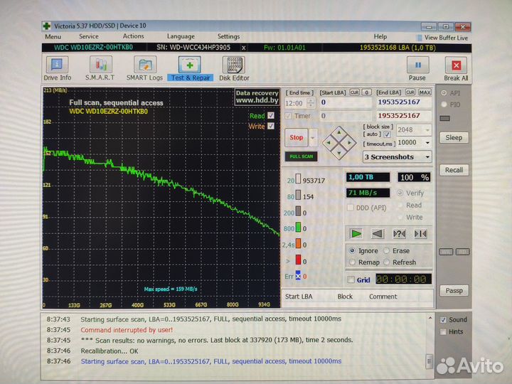 HDD WD BLue 1 Тб меленький пробег, не китай