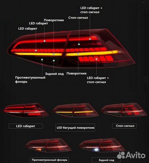 Светодиодные LED фонари VW Golf VII(7) рестайлинг