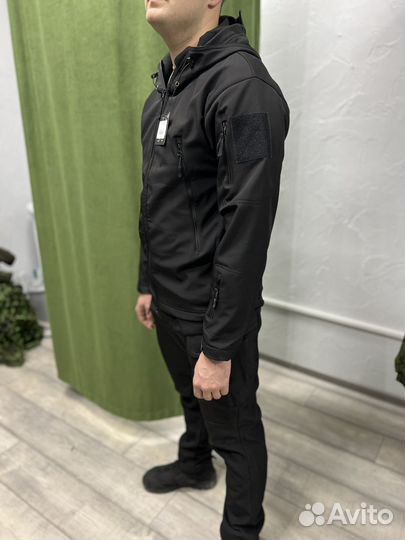 Костюм softshell тактический черный на флисе