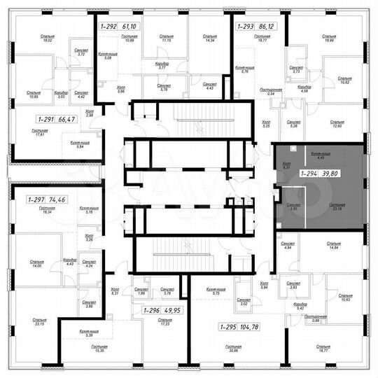 Квартира-студия, 39,5 м², 39/43 эт.