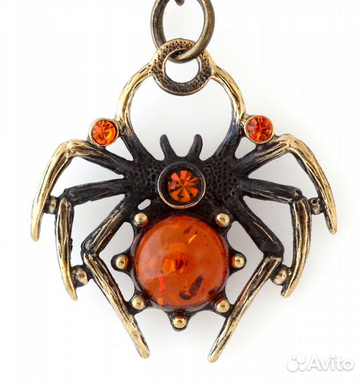Брелок для ключей Паук латунь янтарь