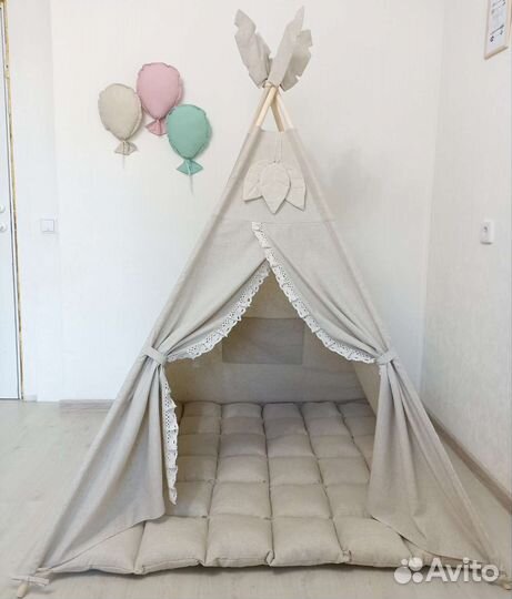 Вигвам лён под заказ с хлопковым кружевом