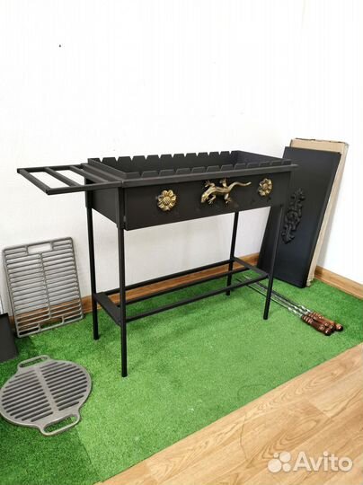 Мангал разборный 3 мм усиленный бортами + полка +