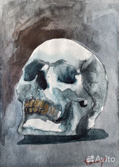 Акварельная картина Череп