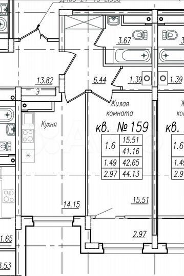 1-к. квартира, 44,1 м², 3/17 эт.