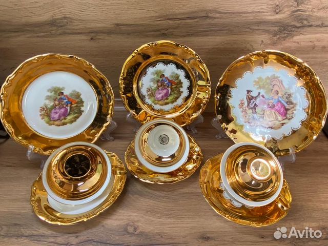 Чайные трио, золотые, фарфор Германия