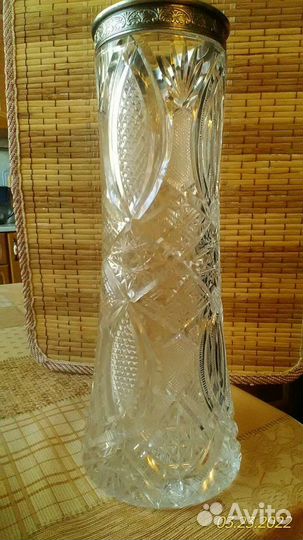 Ваза хрустальная СССР с серебряным ободком