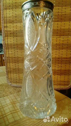 Ваза хрустальная СССР с серебряным ободком