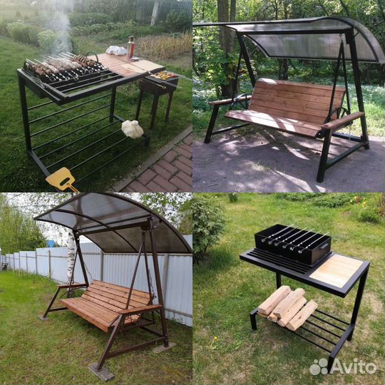 Качели, мангалы садовая мебель