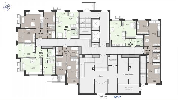 2-к. квартира, 49,7 м², 1/25 эт.