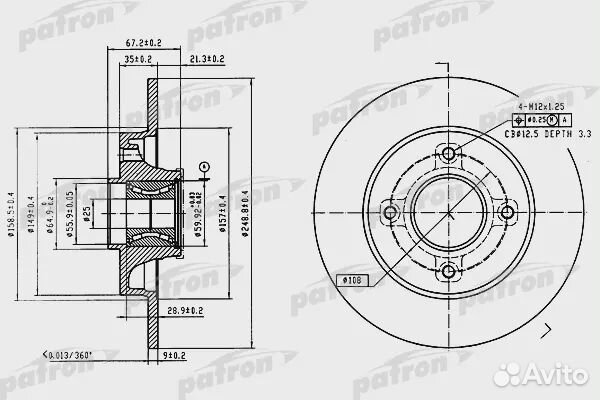 Patron PBD7011 Диск тормозной задн. citroen peugeot C4 / 207 / 307 04- (+подш. / +к-цо ABS)