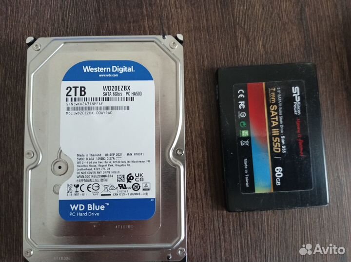 Нерабочий ssd 60Гб и жесткий диск 2 Тб