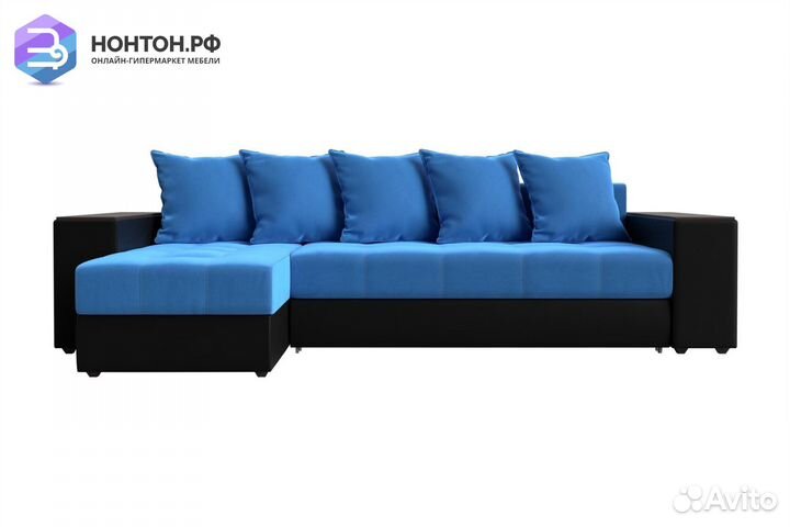 Диван угловой еврокнижка Дубай велюр голубой / эко
