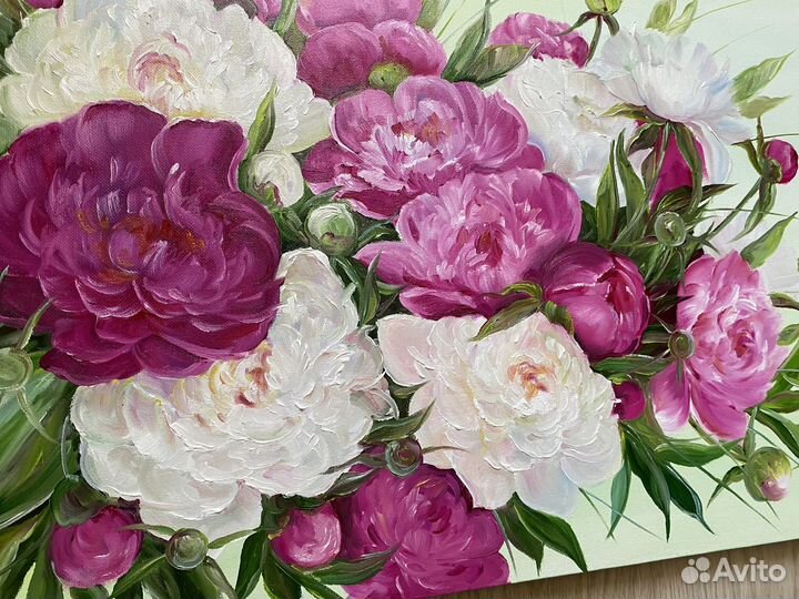 Картина маслом. Пионы