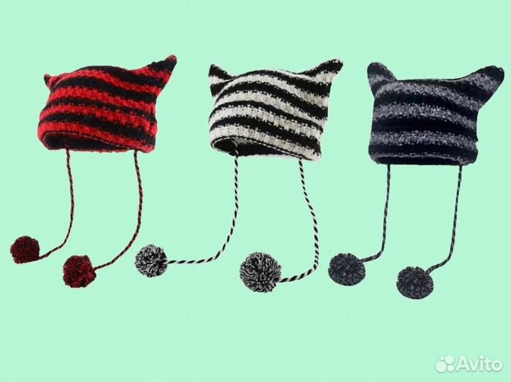 Новая шапка рожки серо-чёрная